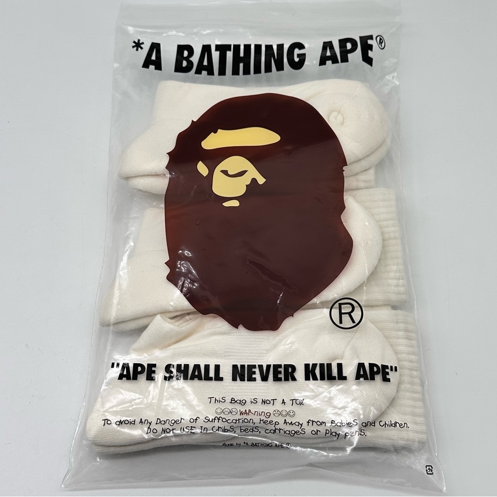 A Bathing Ape Head One Point Crew Socks (3 Pack) - White - Size S